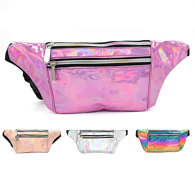 Vanteen Holographic Fanny Pack for Women 80's Shiny Waist Neon Pack Bum ...
